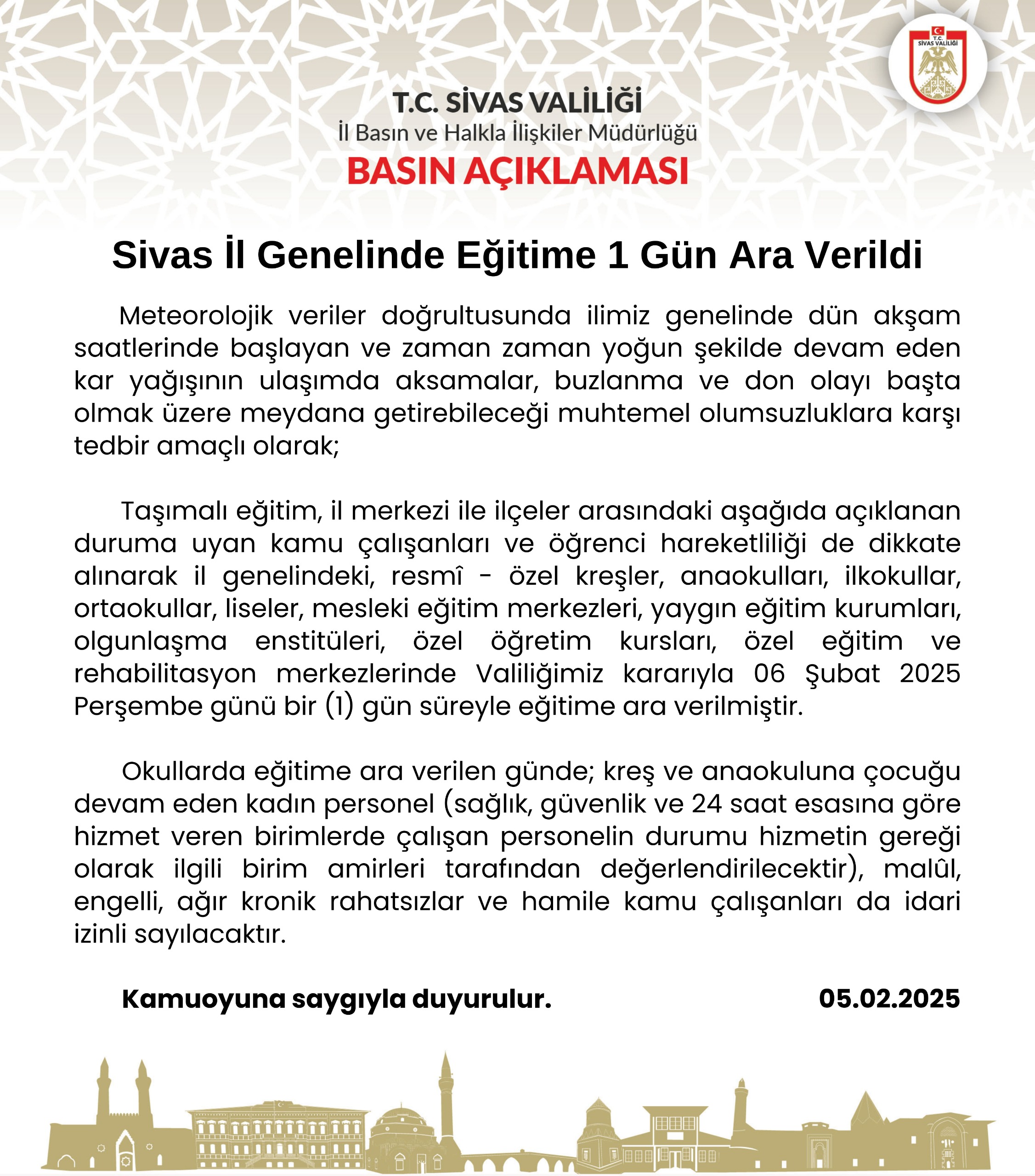 Çocukların beklediği kar tatili geldi Sivas İl Genelinde Eğitime 1 Gün Ara Verildi Çocukların beklediği kar tatili geldi Sivas İl Genelinde Eğitime 1 Gün Ara Verildi