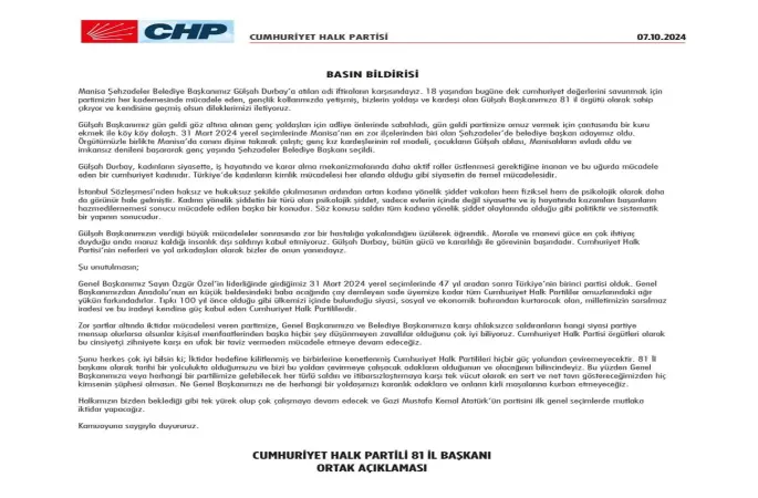 Gazi Doğan"Manisa Şehzadeler Belediye Başkanımız Gülşah Darbay'a atılan adi iftiarın karşısıdayız"