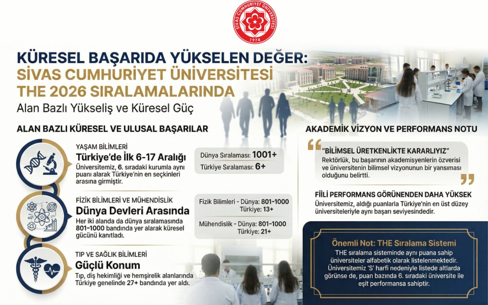 Cumhuriyet Üniversitesi THE Dünya Üniversite Sıralamaları 2026’da Önemli Başarılar Elde Etti